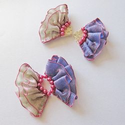 ケイトウの片耳刺繍イヤリング-e(スプラウトグリーン＋ピンク) 3枚目の画像