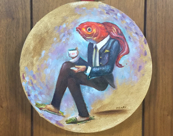 人魚サラリーマン 油絵 原画 手描き オリジナル 一点物 人魚サラリーマン 油絵 原画 手描き オリジナル 一点物 原画 金魚 動物