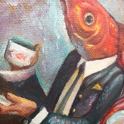 人魚 サラリーマン 油絵 原画 手描き オリジナル