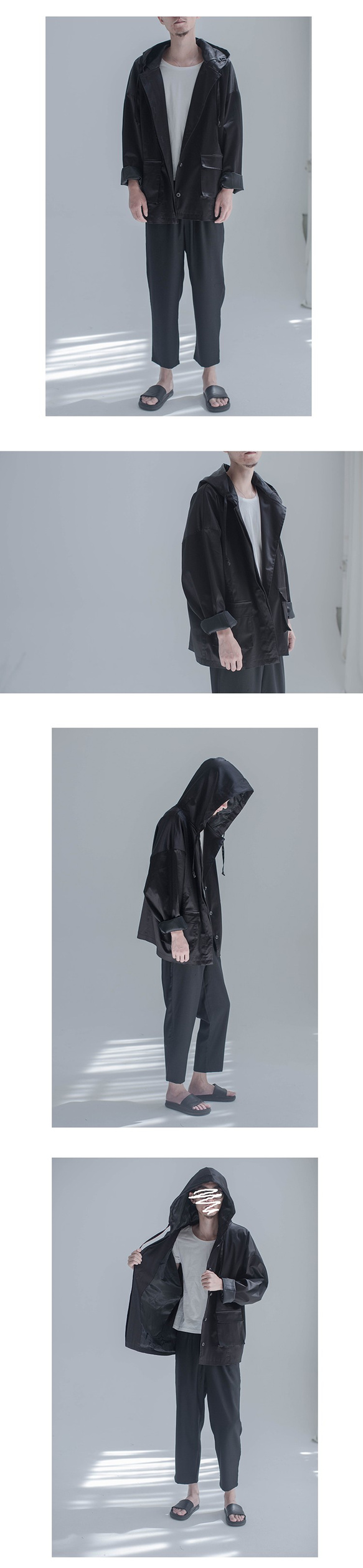 [Vitatha]ブラックカップルRain Manレインプロファイルオーバーサイズクールフード付きウインドブレーカージャケット無 3枚目の画像