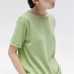 アボカドグリーン無地ルーズカーリング日本製半袖Tシャツマルチカラーアセテートコットン混シニア肌にやさしい 1枚目の画像