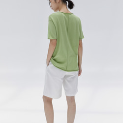 牛油果綠 純色寬松卷邊短袖T恤 日本進口多色醋酸棉混紡 高級親膚 第8張的照片
