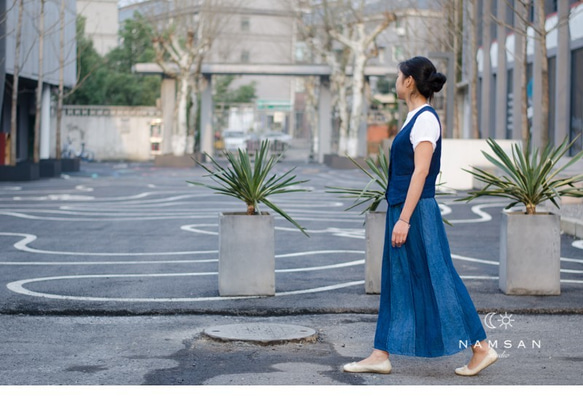 七月與安生 | 木箱色 靛藍色 大地色漢麻拼片雙面穿複古半身裙子 Namsan Indigo草木染 第9張的照片