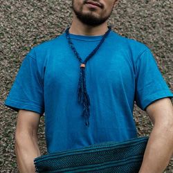 加治亜美|純粋な手作りの青い織りの編みこみロープネックレス、レザーバックルブルーのレトロな仏の手作りペンダント「NAMSAN I 2枚目の画像
