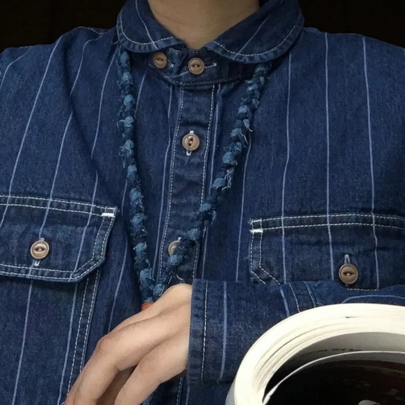 加治亜美|純粋な手作りの青い織りの編みこみロープネックレス、レザーバックルブルーのレトロな仏の手作りペンダント「NAMSAN I 3枚目の画像