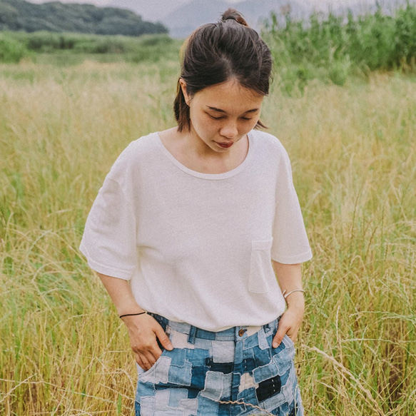 靛藍/咖色 生而自由|漢麻有機棉 工裝男友風短袖夏日寬鬆T恤上衣 Namsan Indigo草木染 第4張的照片