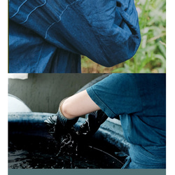 インディゴ/ホワイトリネンコットンボーイフレンドウィンドシャツニュートラルオーバーサイズロングシャツナチュラル植物ブルー染色ナム 9枚目の画像