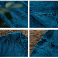 靛藍/白色 複古氣質寬鬆圓領洋裝 純亞麻蝙蝠袖連衣裙 天然植物染 Namsan Indigo草木染 第10張的照片