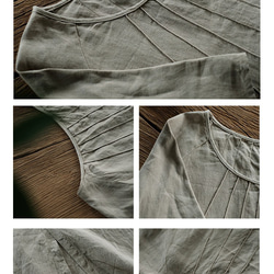 茶色 複古氣質寬鬆圓領洋裝 純亞麻蝙蝠袖連衣裙 天然植物染 Namsan Indigo草木染 第9張的照片