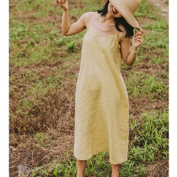 靛藍色 | 4色100%亞麻簡約內搭V領吊帶洋裝 天然植物染極簡連身裙 Namsan Indigo草木染 第5張的照片