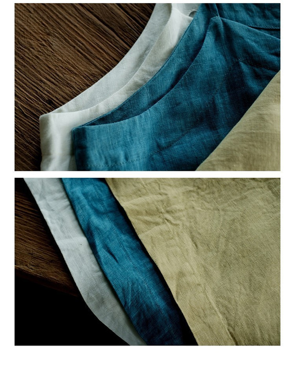 靛藍色 | 4色100%亞麻簡約內搭V領吊帶洋裝 天然植物染極簡連身裙 Namsan Indigo草木染 第10張的照片