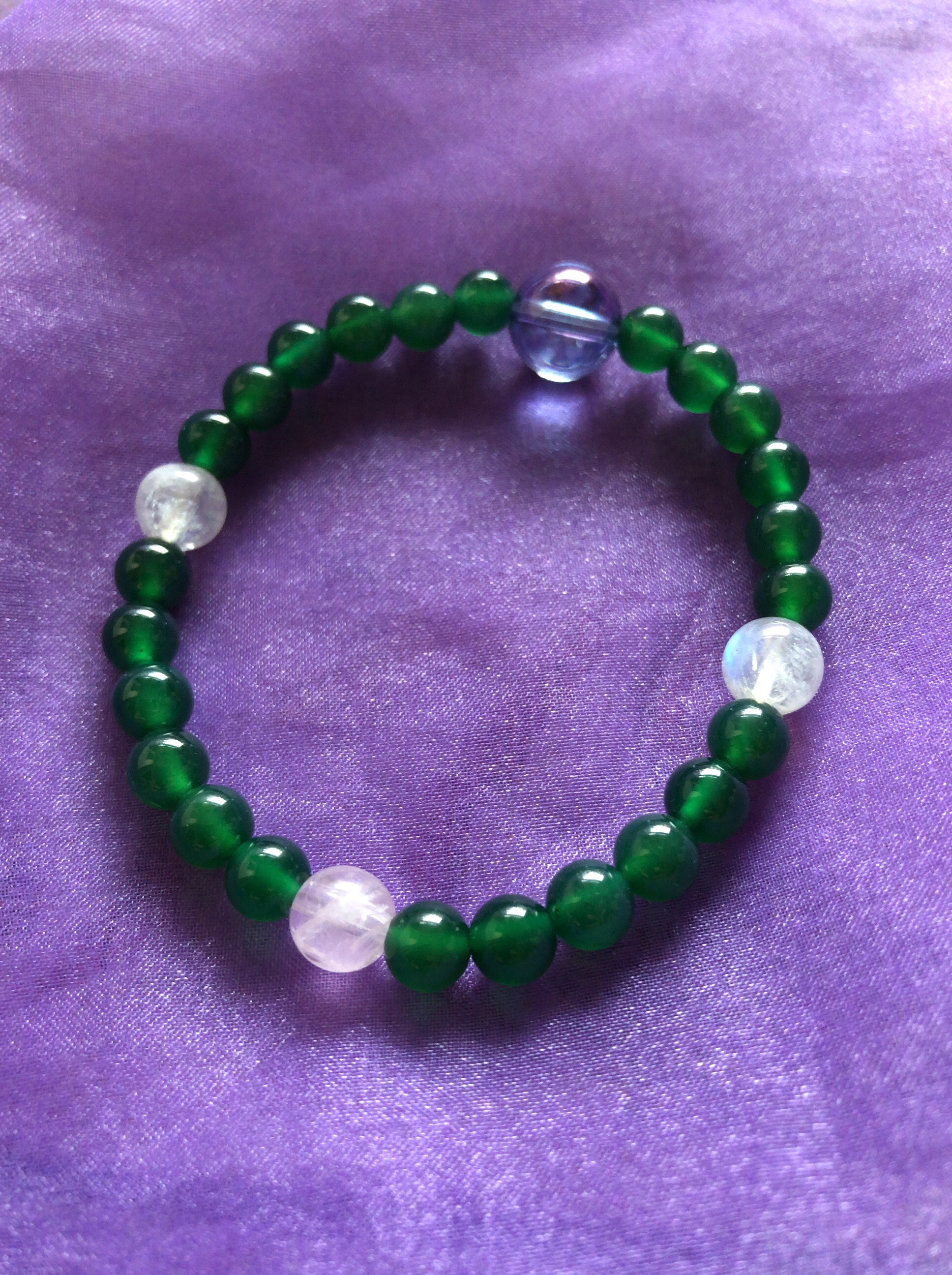 【1点物】グリーンメノウ、アクアオーラ、ムーンストーン、ローズクォーツの天然石ブレス