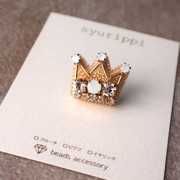 王冠のビーズ刺繍 ピンブローチ ブローチ beads syurippi 通販