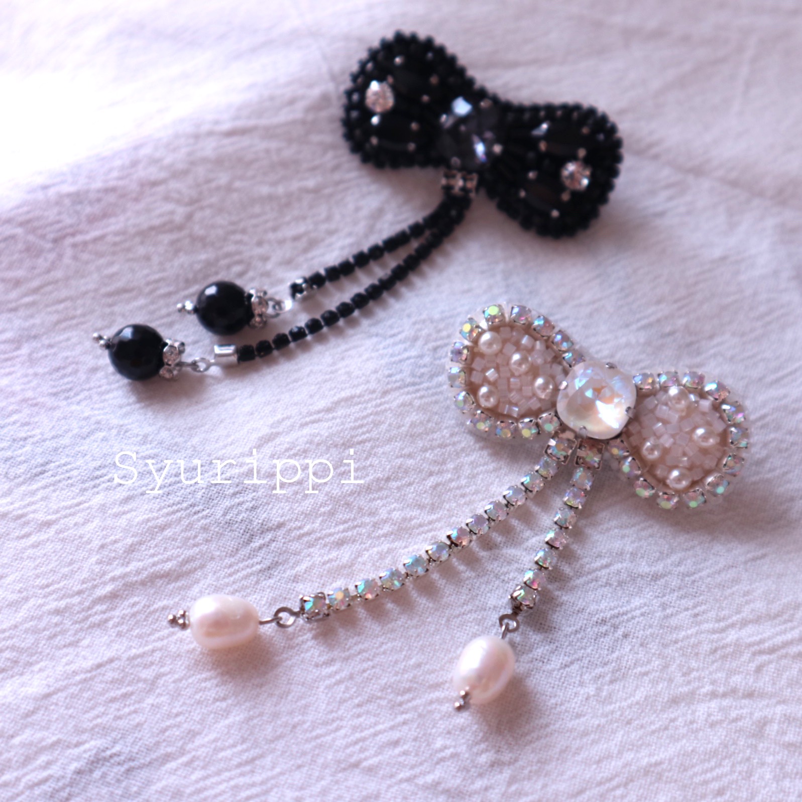 Little ribon☆小さなリボンのビーズ刺繍ブローチ