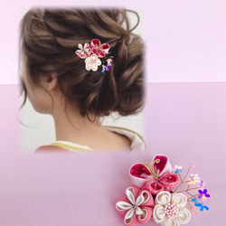 キラキラお花スパンコールの髪飾り つまみ細工 七五三 浴衣　ピンク　蝶　着物 成人式 キラキラ 花 髪飾り 和装 1枚目の画像