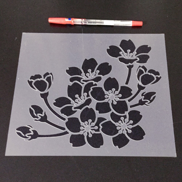 和柄イラスト　桜枝 さくら2番　ステンシルシート　型紙 図案　NO552 3枚目の画像
