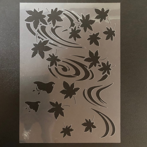 和柄イラスト 紅葉と流水 ステンシルシート 型紙 図案 NO594 型紙 moji