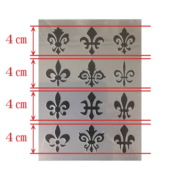 地紋9番　百合の紋章　12種類　ステンシルシート　型紙 図案　NO209 2枚目の画像