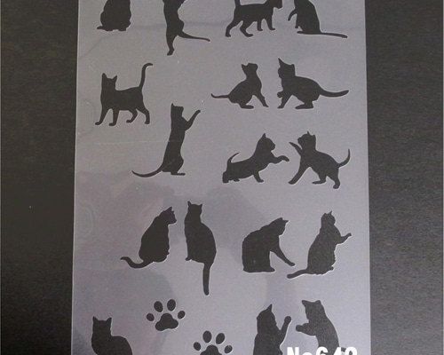17匹の猫シルエット ステンシルシート 型紙 図案 NO642 その他素材
