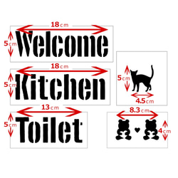 ☆Welcome・Kitchen・Toilet イラスト 　5枚シートセット　ボストントラフィック　ステンシルシート　 2枚目の画像