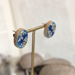 木耳環樹脂（蕾絲花，藍色） 第3張的照片