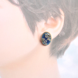 木耳環樹脂（蕾絲花，藍色） 第5張的照片