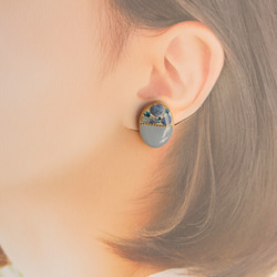 木製耳環樹脂（藍色滿天星的一半） 第3張的照片