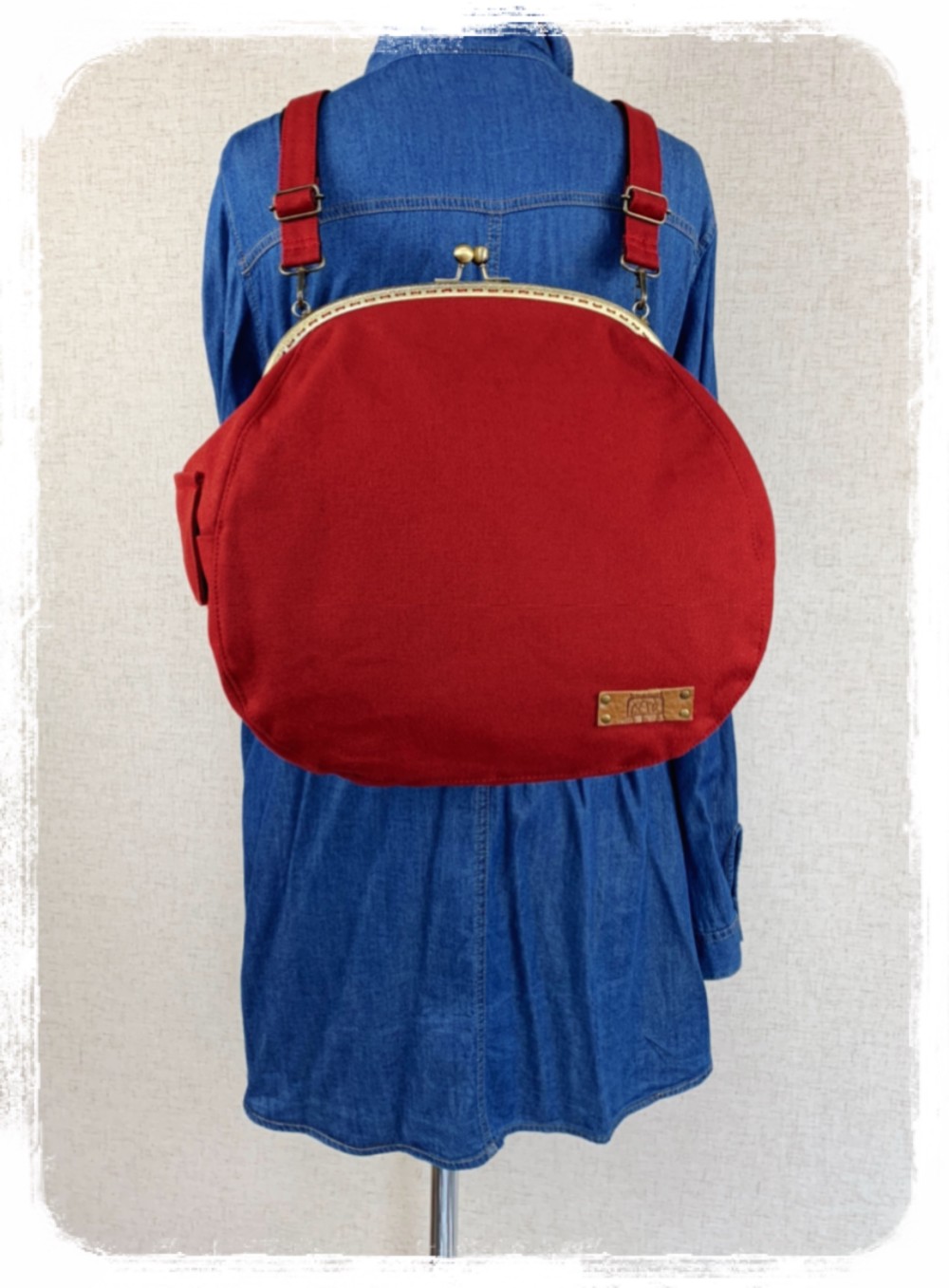 11.受注制作/送料込 ワインレッドがま口リュック&ショルダー  背中で口が開き放しになりづらい！なで肩さんも大丈夫！