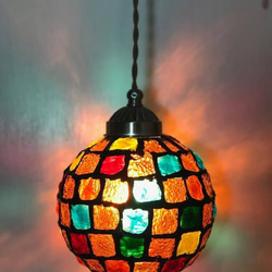 ペンダントライト 天井照明 モザイクガラス 手作り LED電球対応 4枚目の画像