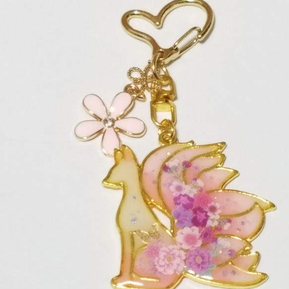 桜花爛漫～桜キツネ ブルー レジンキーホルダー ハンドメイド 【公式通販】
