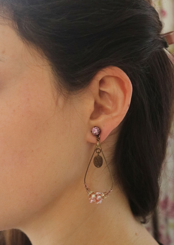 Natural stone Hoop pierce　天然石＆フープピアス 5枚目の画像