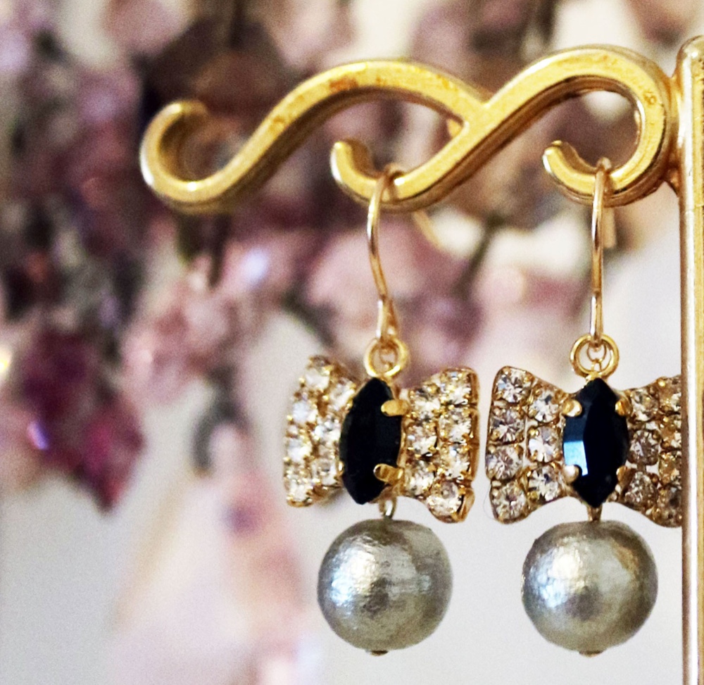 14K Goldfild x Ribbon x Peal cotton Pierce : 『 Petit Ruban 』