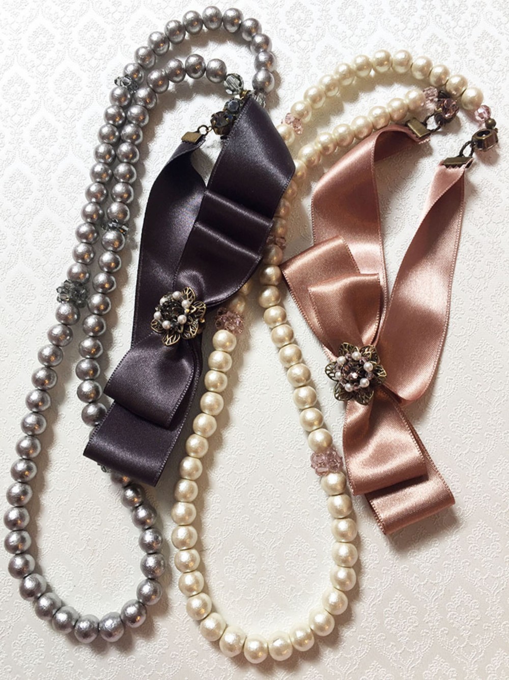 Ribbon & Cotton peal Necklace リボン＆コットンパール　ネックレス