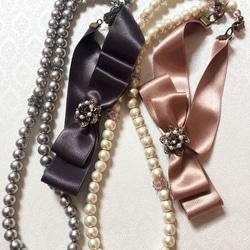 Ribbon & Cotton peal Necklace リボン＆コットンパール　ネックレス 1枚目の画像