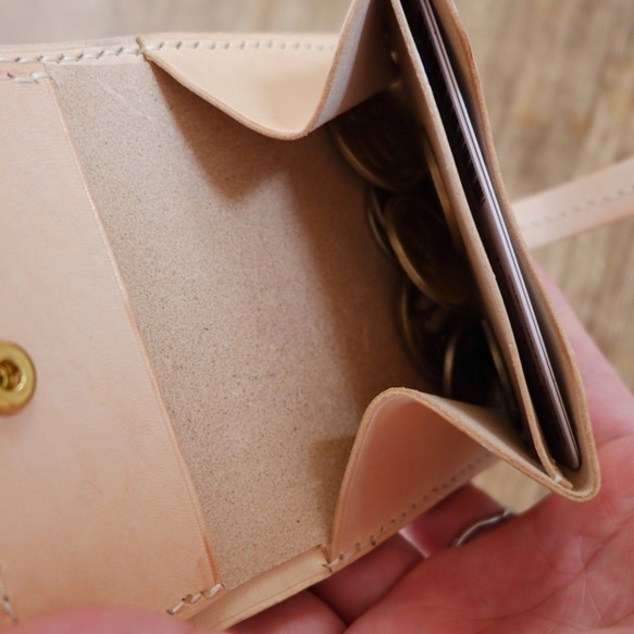 二つ折りミニ財布　イタリアンレザー  アラスカ　ピンク 6枚目の画像