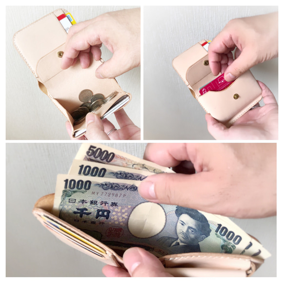 二つ折りミニ財布　イタリアンレザー  アラスカ　ピンク　バネホック タイプ 10枚目の画像