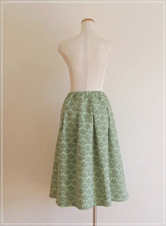 green* 北欧風 森のWガーゼギャザースカート 6枚目の画像