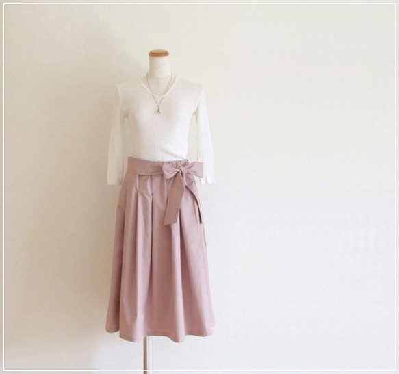 【再販】さくら色* リボンつきタックギャザースカート 1枚目の画像