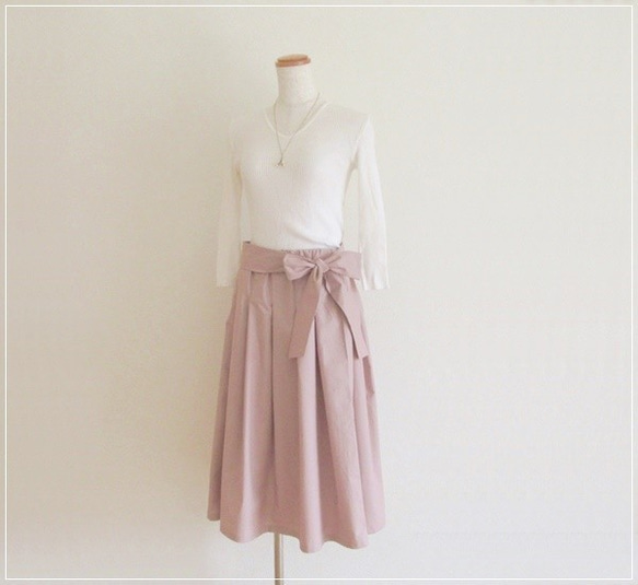 【再販】さくら色* リボンつきタックギャザースカート 6枚目の画像