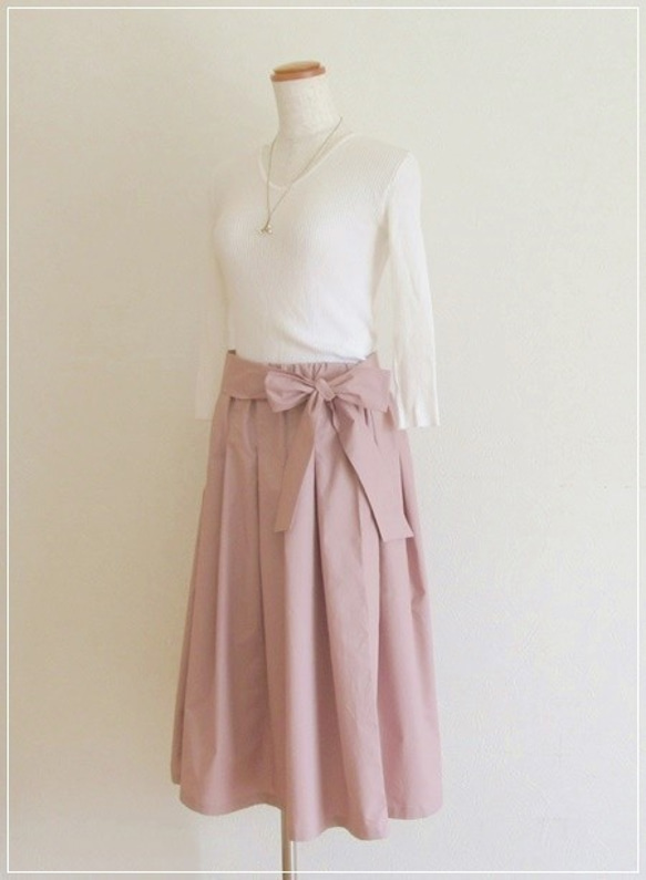 【再販】さくら色* リボンつきタックギャザースカート 7枚目の画像