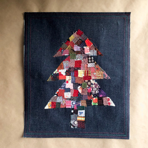 一点物・ツリーのミニタペストリー・パッチワーク・着物リメイク