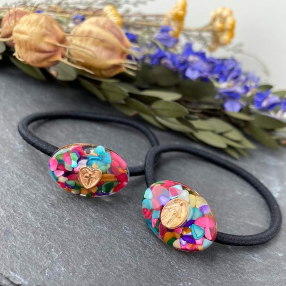 【訳あり】トロピカルカラー レジンヘアゴム ハンドメイド トロピカルカラーのヘアゴム カラフル石 レジン ヘアゴム ヘアゴム