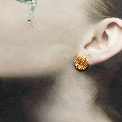 365 ハンドメイドピアス 丸デリカビーズ 2色 シンプル オレンジ  