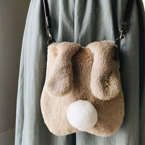 完成品】うさぎポシェット【茶＆白しっぽ】 ポシェット しみずゆうこ