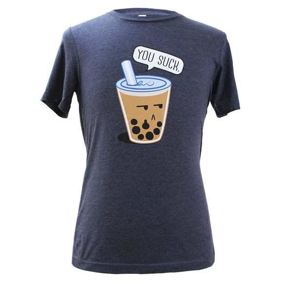 | You Suck 珍珠奶茶 |  美國棉 中性 短袖T恤_藏青色 第4張的照片