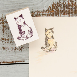 スタンプ「ばあちゃんと縁側にいた猫」版画風のノスタルジックなハンコです 4枚目の画像