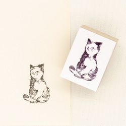 スタンプ「ばあちゃんと縁側にいた猫」版画風のノスタルジックなハンコです 6枚目の画像
