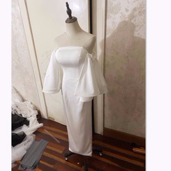 高品質！ ウエディングドレス  ホワイト  オフショルダー  ロング   優雅なシルエット  細見えシルエット 5枚目の画像