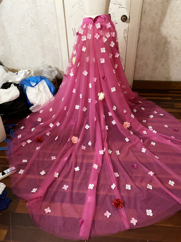 高品質！オーバースカート・トレーン　ピンク　お色直し　ウエディングドレス　カラードレス 6枚目の画像