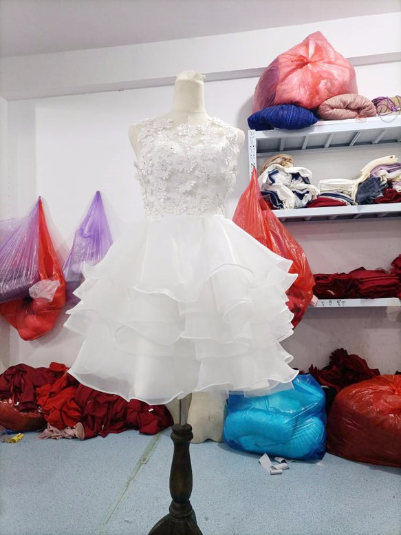 ミニドレス イブニングドレス ミディアムドレス ホワイト レース  